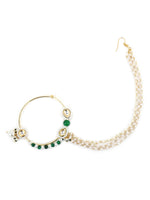 Thumbnail for Gold-Plated White Green Kundan-Studded Pearl Beaded Nosepin - Ruby Raang - Distacart