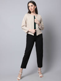 Thumbnail for Even Apparels Cream Linen Cotton Open Front Statement Women's Jacket - Distacart