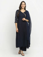 Thumbnail for Rudra Bazaar Blue Angrakha Style Flared Kurta with Pyjamas & Dupatta - Distacart