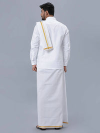 Thumbnail for Ramraj Cotton Premium Wedding White Readymade Dhoti, Shirt & Towel Set Dhanvanthri - Distacart