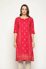Thumbnail for Maai Rayon Hand Printed Kurta Red - Distacart