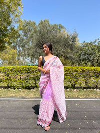 Thumbnail for Vamsee Purple Organza Saree - Distacart