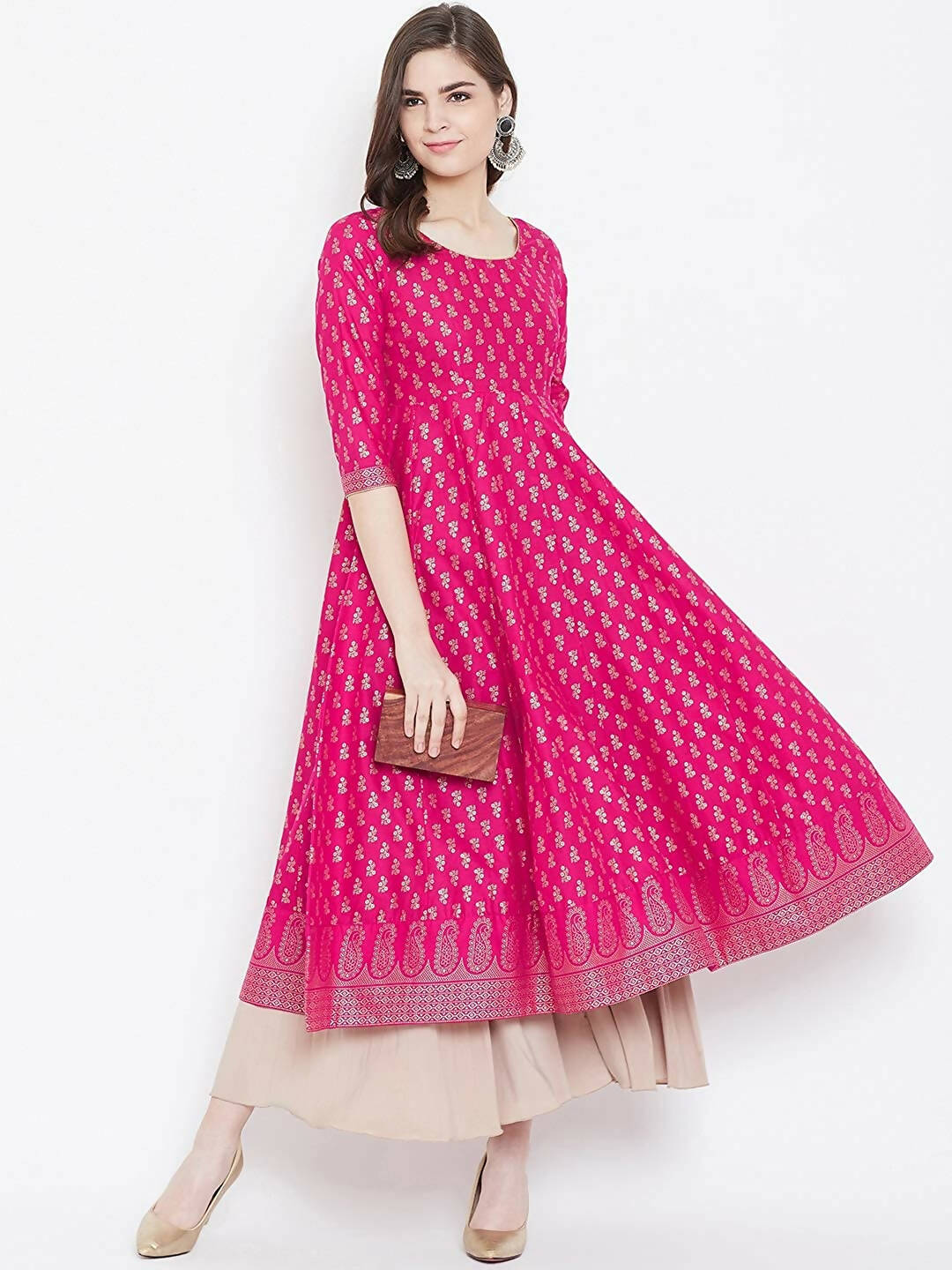 Cheera Embellished Daily Wear Cotton Blend Kurta - Pink - Distacart