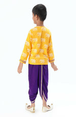 Thumbnail for Lil Drama Trunk Tales Boys Yellow Kurta With Dhoti Set - Distacart