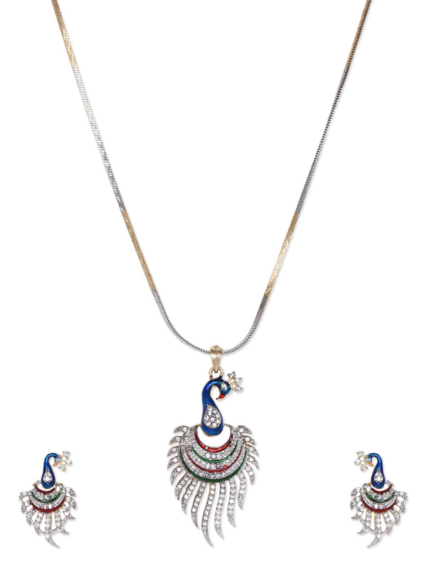 Gold-Plated Alloy Peacock Shape American Diamond Pendant Set - The Pari - Distacart