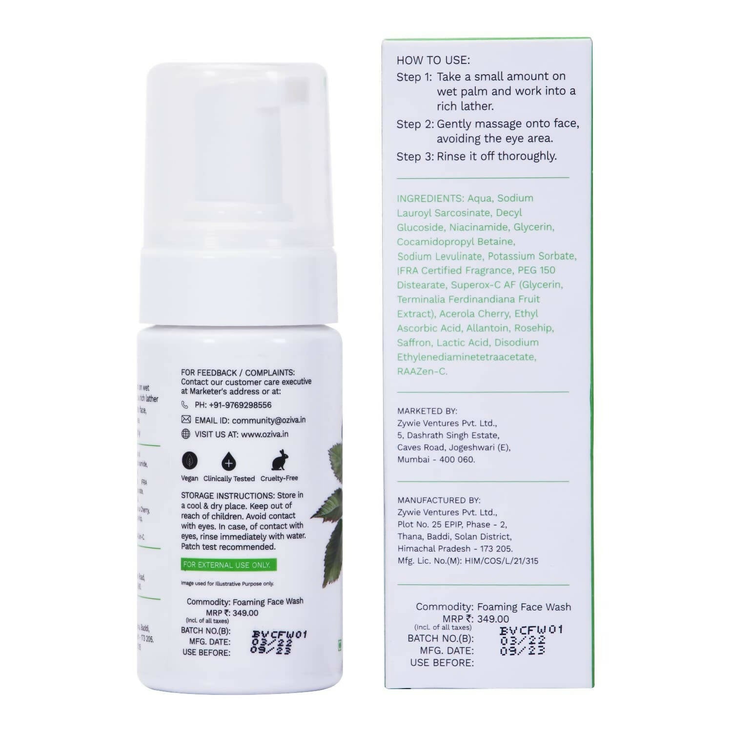 OZiva Bioactive Vitamin C30 Foaming Face Wash - Distacart