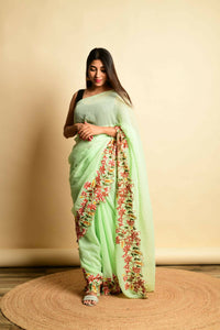 Thumbnail for Vastrasky Green Georgette Designer Saree - Distacart