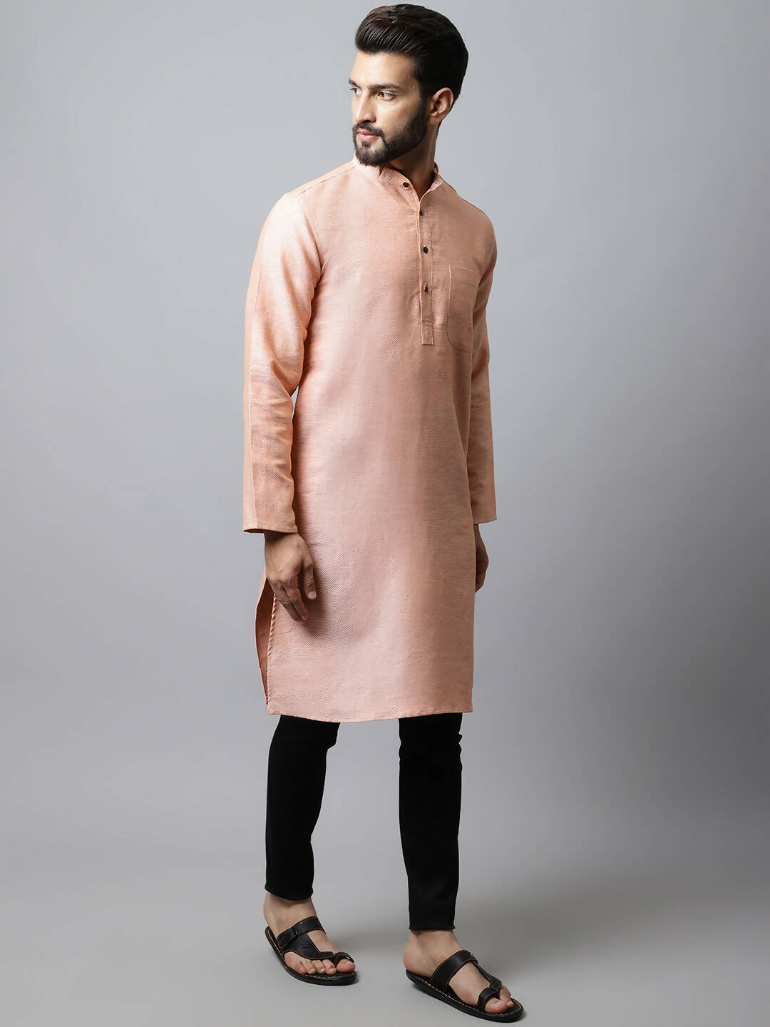 Even Apparels Pink Color Pure Cotton Men's Kurta With Band Collar (SLD1186) - Distacart