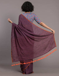 Thumbnail for Suta Purple Orange Solid Cotton Blend Saree - Distacart