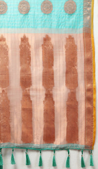 Thumbnail for Lorenvalley Fashion Skyblue Cotton with Woven Design Zari Weaving Saree - Distacart