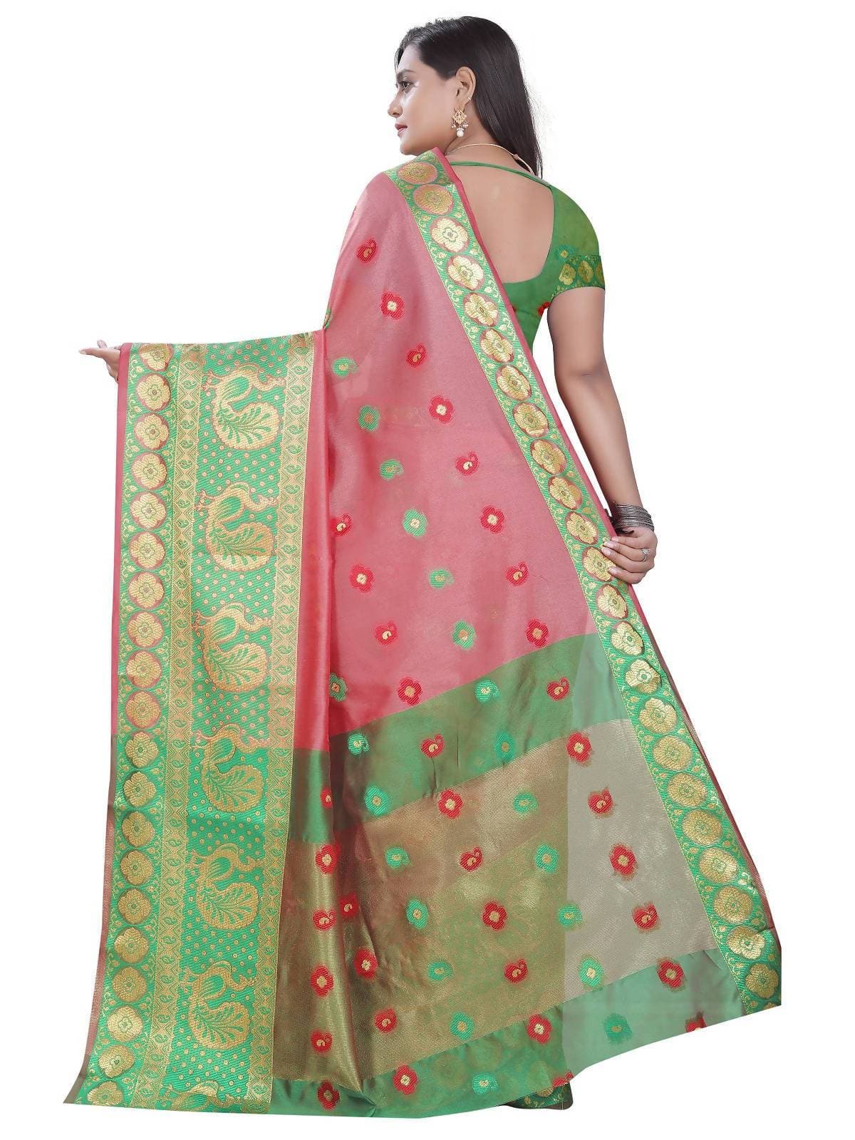 Vamika Banarasi Cotton Silk Peach Weaving Saree