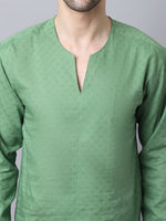 Thumbnail for Even Apparels Green Pure Cotton Round Neck Slit Men's Kurta - Distacart
