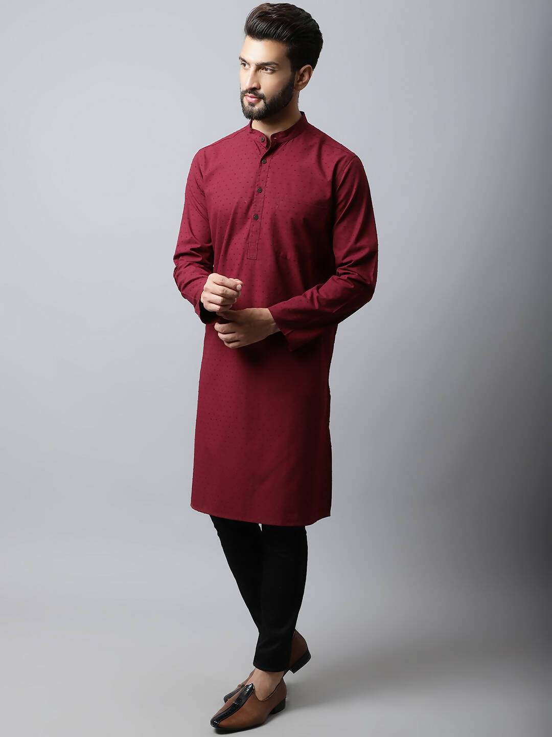 Even Apparels Maroon Color Linen Pure Cotton Men's Kurta With Side Placket (SLD1182) - Distacart