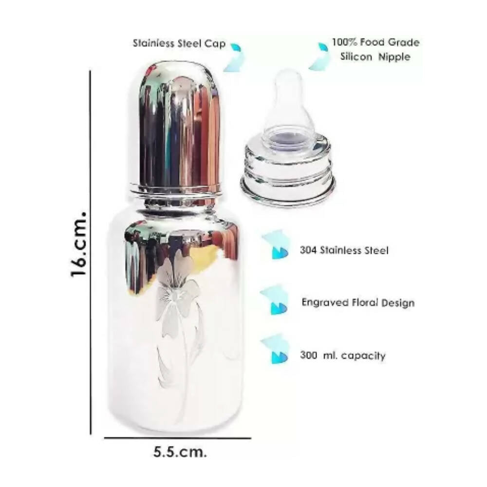 Goodmunchkins Stainless Steel Feeding Bottle 304 Grade Steel, Jointless, BPA Free, Rustfree Bottle with 2 Anti Colic Silicone Nipple For Kids - Distacart