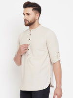 Thumbnail for Even Apparels Beige Pure Cotton Men's Kurta With Band Collar - Distacart