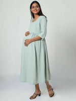 Thumbnail for Manet Three Fourth Maternity Dress Striped With Concealed Zipper Nursing Access - Pista Green - Distacart