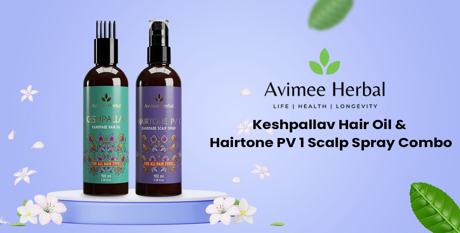 Avimee Herbal Keshpallav Hair Oil & Hairtone PV 1 Scalp Spray Combo
