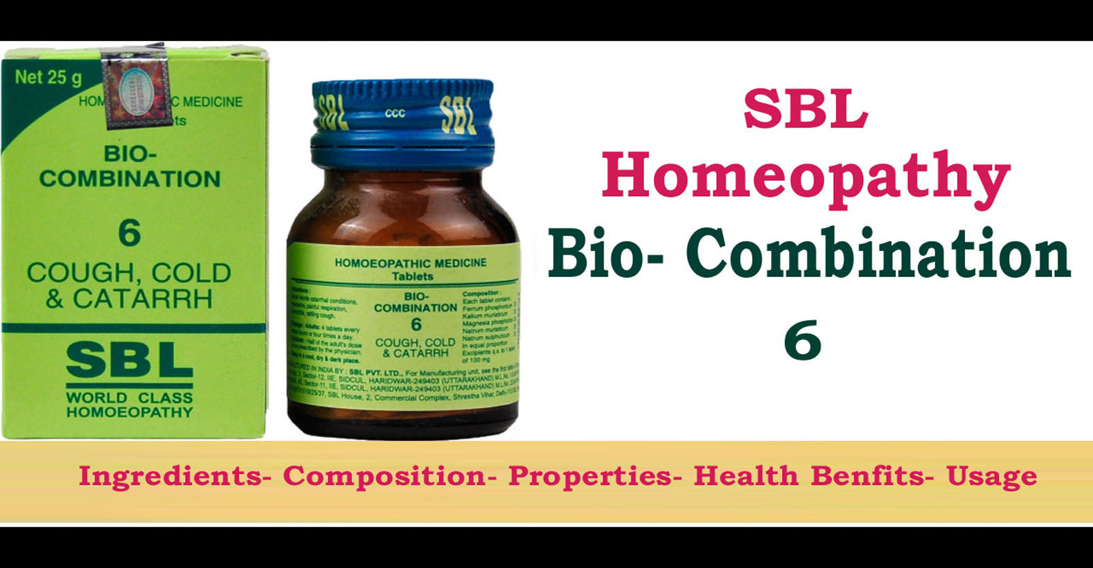 SBL Homeopathy Bio-Combination 6 Tablet -  Ingredients, Composition, Properties, Health Benefits, Usage