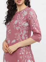 Thumbnail for Vishudh Woman Pink Floral Printed Keyhole Neck Kurta