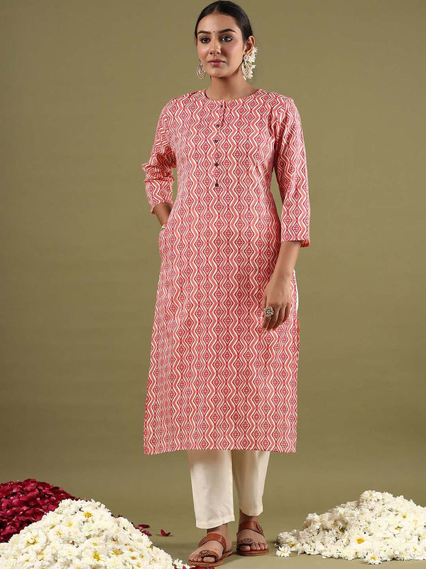 Indo Era Geometric Printed Mirror Work Straight Kurta