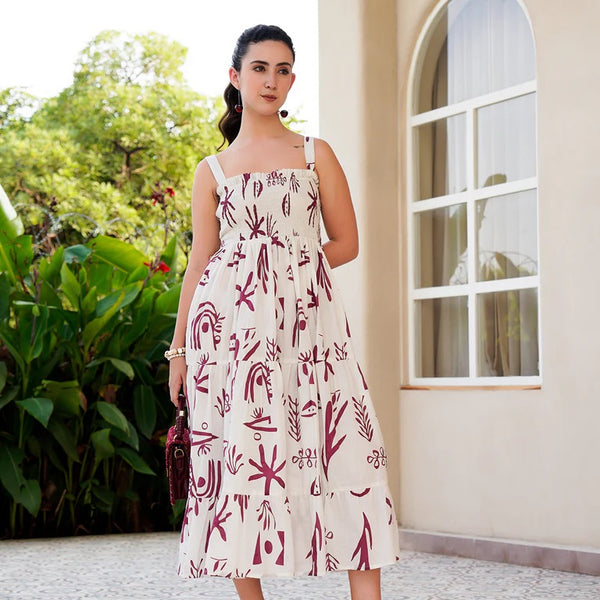 Pimu Square-Neck Maxi Dress with Graphic Print-Green
