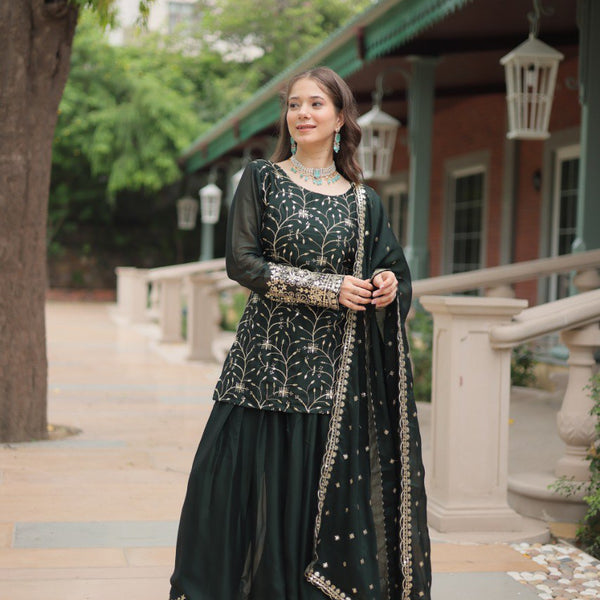 Yash Enterprise Green Silk Party Wear Embroidery Suit Set