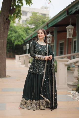 Yash Enterprise Green Silk Party Wear Embroidery Suit Set