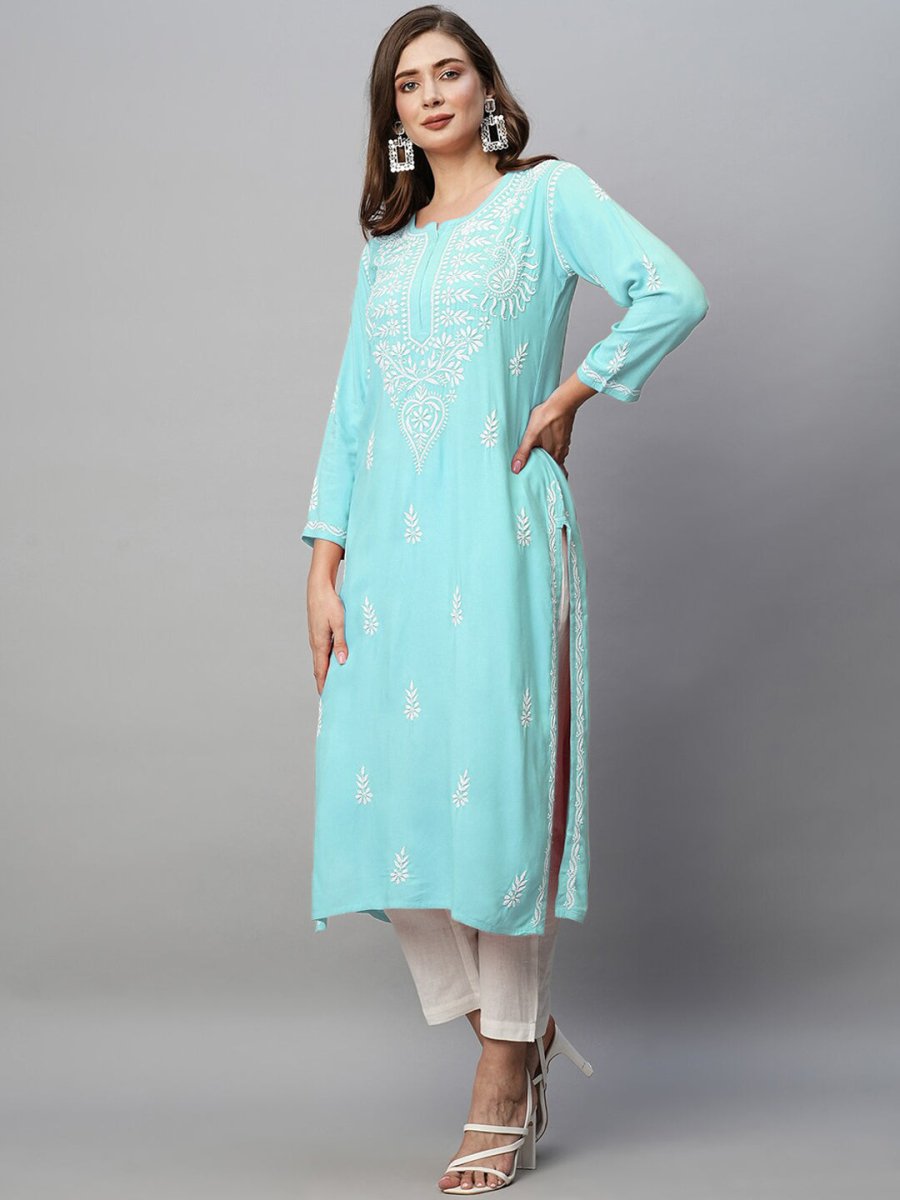 ADA Ethnic Motifs Embroidered Chikankari Cotton Kurta - Distacart