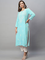 Thumbnail for ADA Ethnic Motifs Embroidered Chikankari Cotton Kurta - Distacart