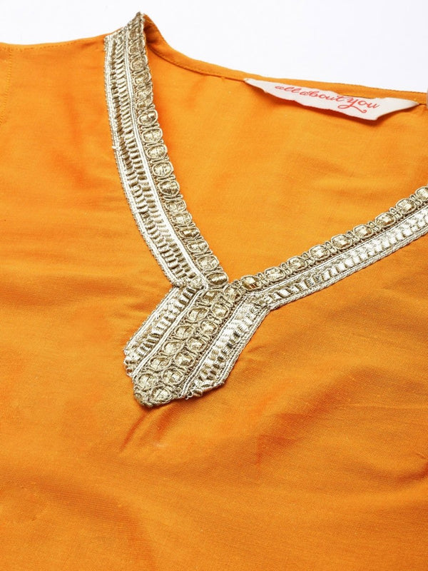 All About You Women Mustard Yellow Ethnic Motifs Embroidered Gotta Patti Kurta with Palazzos & With Dupatta - Distacart