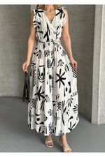 Thumbnail for Pimu V-Neck Maxi Dress with Graphic Print-Black