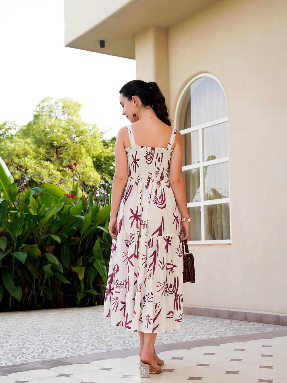 Pimu Square-Neck Maxi Dress with Graphic Print-Green - Distacart