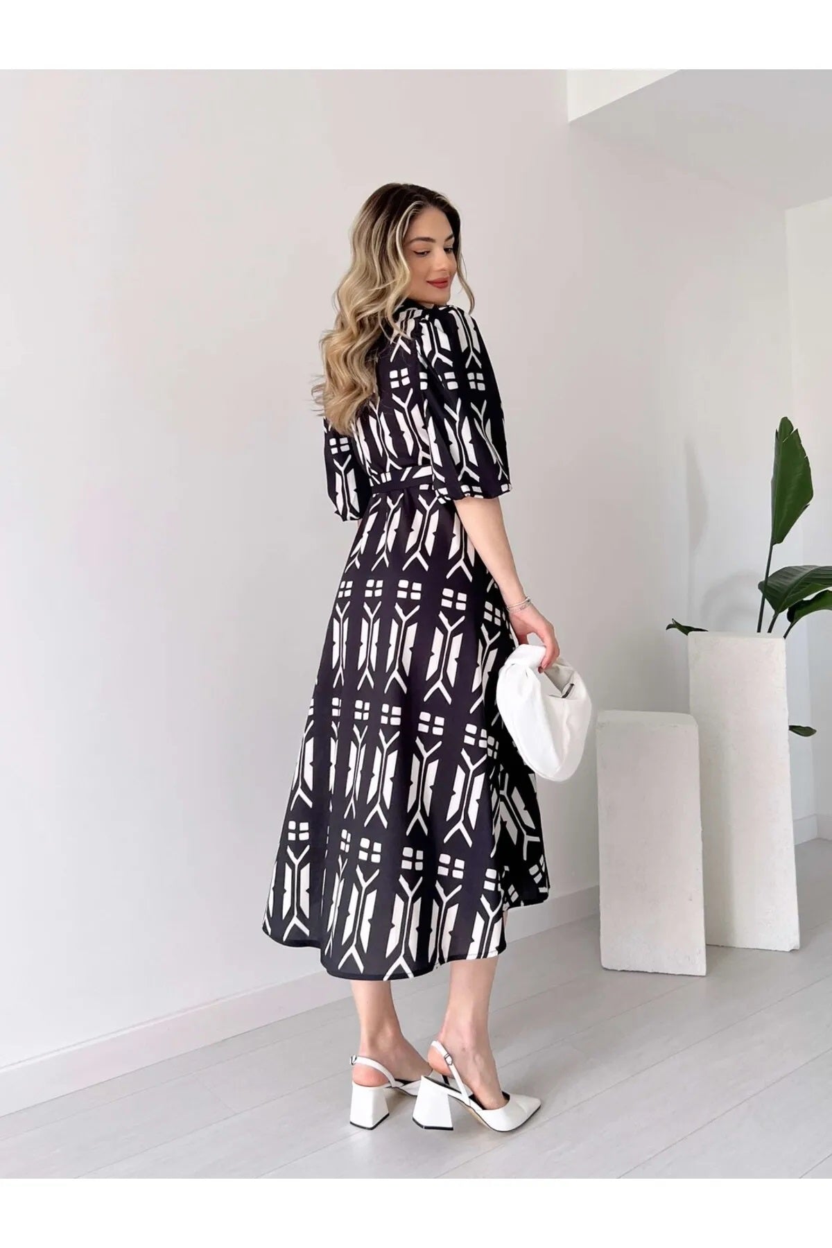 Pimu Shirt Collar Patterned Meghan Dress - Black