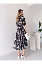 Thumbnail for Pimu Shirt Collar Patterned Meghan Dress - Black