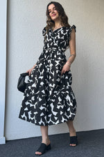 Thumbnail for Pimu V-Neck Maxi Dress with Graphic Print-Black