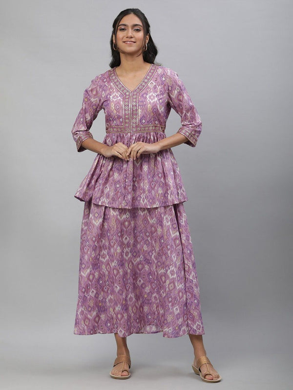 AURELIA Ethnic Motif Printed Sequinned Cotton Fit & Flare Midi Dress
