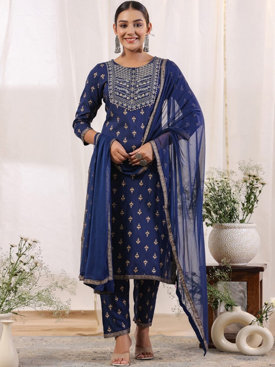 Anubhutee Ethnic Motifs Embroidered Regular Gotta Patti Kurta With Trousers & Dupatta - Distacart