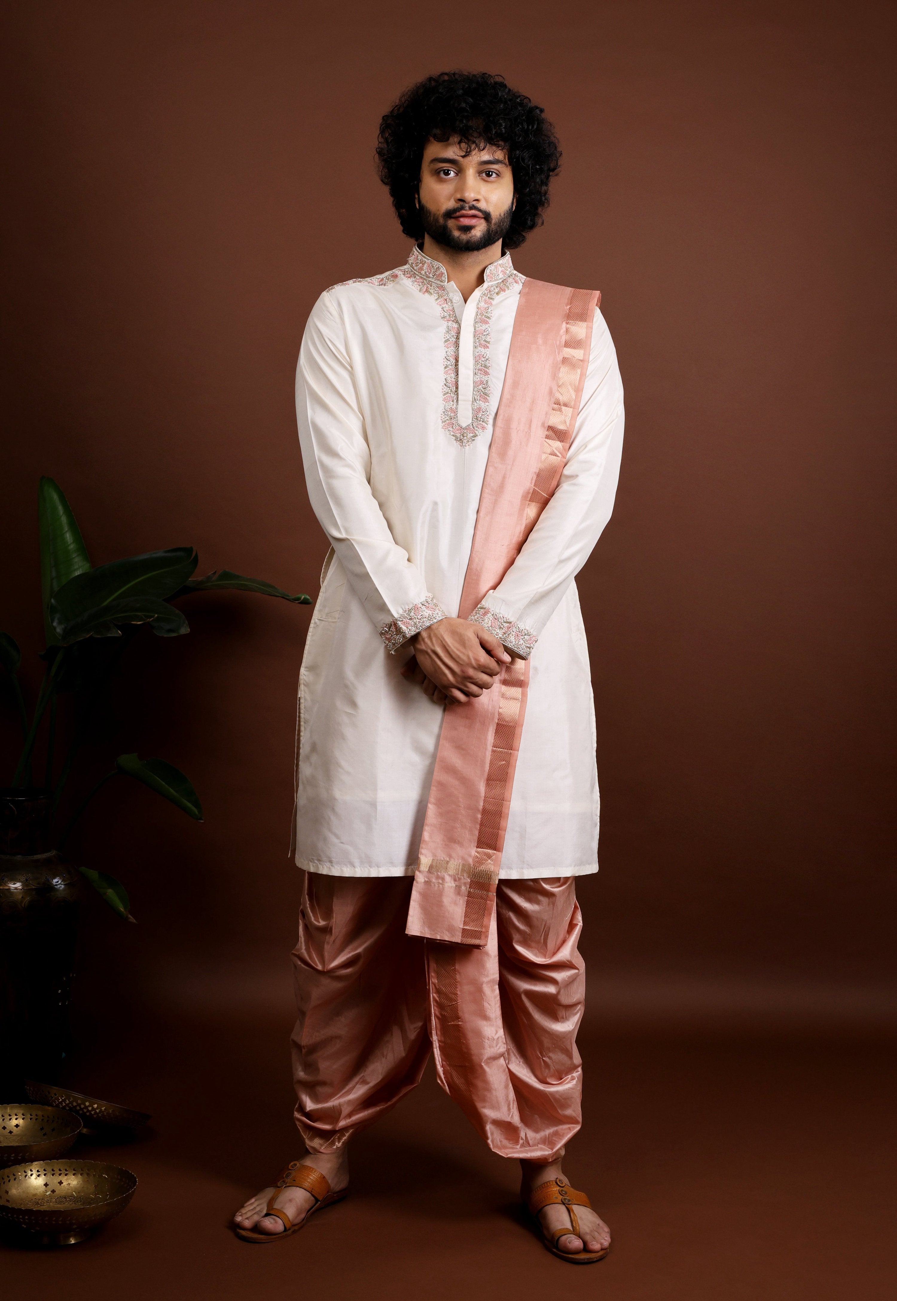 Kanjivaram Pattu Embroidered Kurta Set by Hilo Design - Distacart