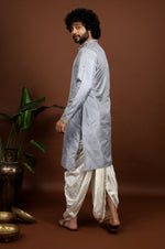 Thumbnail for Kanjivaram Grey Hand Embroidered Elegance Pattu Kurta Set by Hilo Design