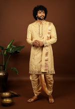 Thumbnail for Kanjivaram Rose Gold Hand Emboirdered Pattu Kurta Set by Hilo Design