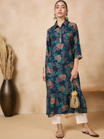 Thumbnail for Anouk Floral Printed Mirror Work Straight Kurta