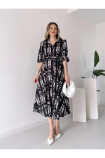 Thumbnail for Pimu Shirt Collar Patterned Meghan Dress - Black