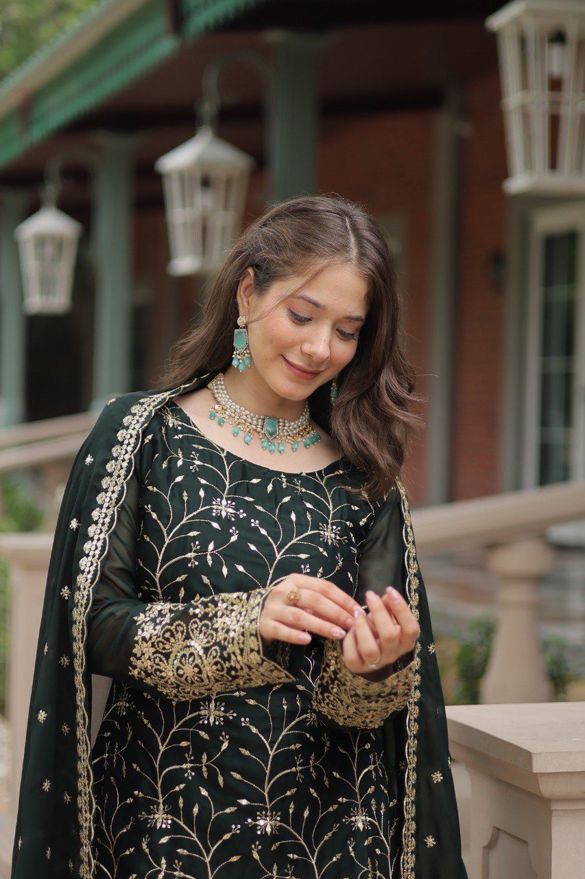 Yash Enterprise Green Silk Party Wear Embroidery Suit Set