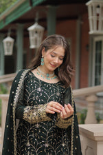 Thumbnail for Yash Enterprise Green Silk Party Wear Embroidery Suit Set