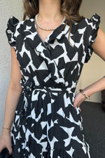 Thumbnail for Pimu V-Neck Maxi Dress with Graphic Print-Black