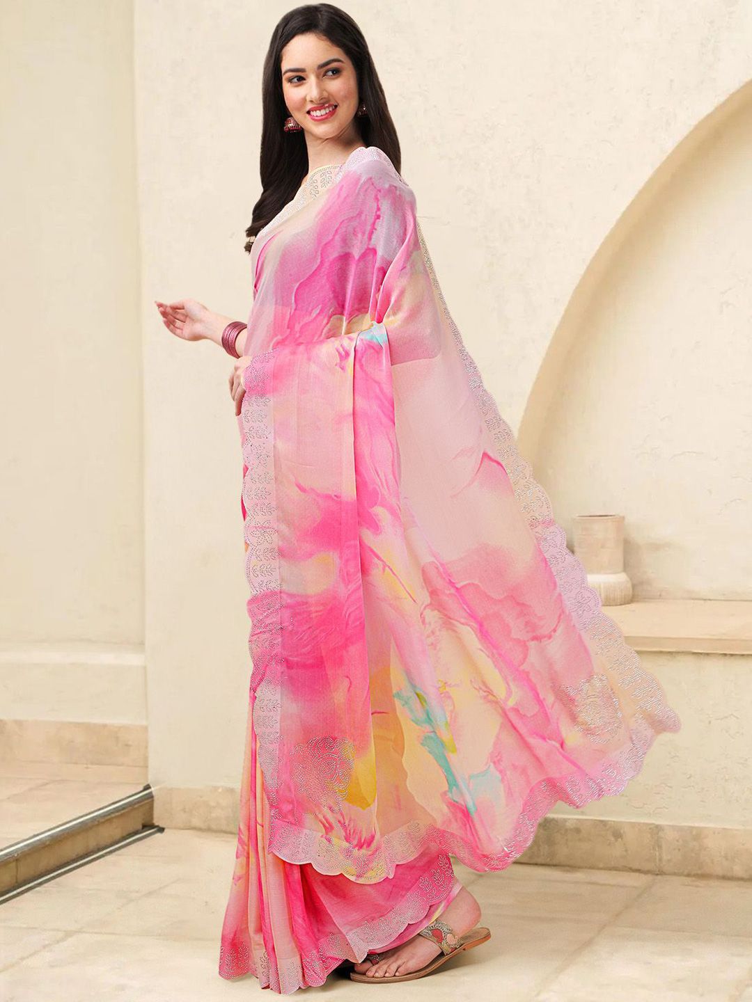 Mitera Women Tie and Dye Beads and Stones Saree - Distacart