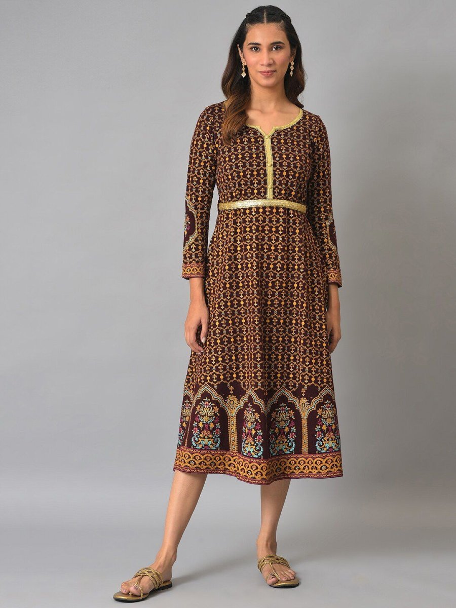 AURELIA Ethnic Motifs A-Line Midi Dress - Distacart