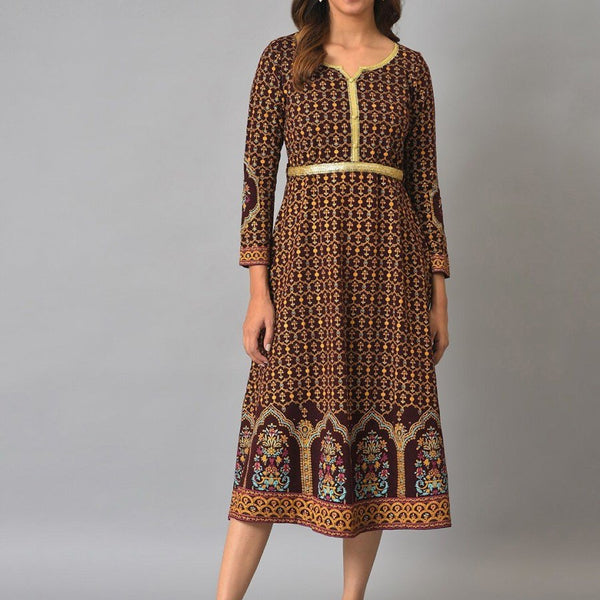 AURELIA Ethnic Motifs A-Line Midi Dress - Distacart