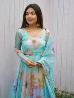 Thumbnail for Preksha Creation Presenting By New Party Wear Look Organza Tabby Silk Gown With Dupatta - Sky Blue - Distacart