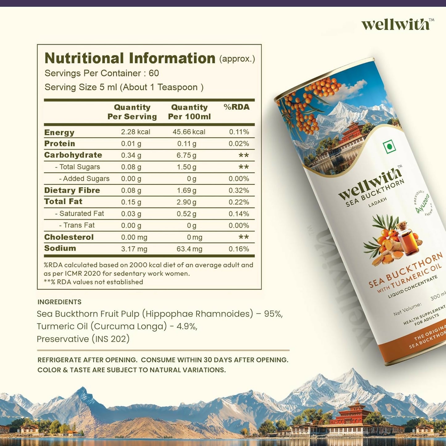 Wellwith Sea Buckthorn with Turmeric Curcumin Oil Juice - Distacart
